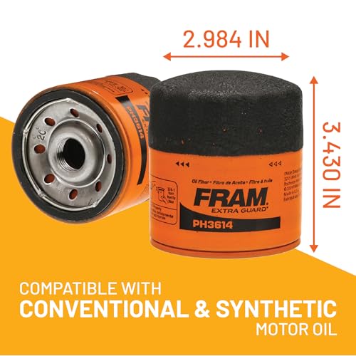 FRAM EG+ PH3614P 10K Mile Change Automotive Replacement Interval Spin-On Engine Oil Filter for Select Vehicle Model Years, Vehicle Engine Protection Oil Filter for Everyday Drivers - style: Extra Guard