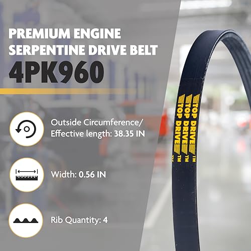 Top Drive, 4PK960, Premium Engine EPDM Serpentine Belt, 38.35" Length - size: 4PK960