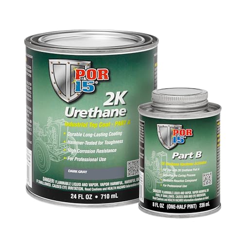 POR-15 2K Urethane - Dark Gray - 32 FL OZ - Two Part Industrial Top Coat | Durable Long-Lasting Coating | Hammer Tough Finish - color: Dark Gray, size: 32 Fl Oz (Pack of 1)