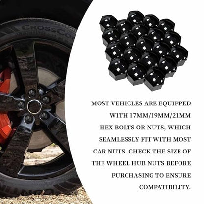 21mm Lug Nut Covers 20PCS Black Lug Nut Caps, Hexagonal Wheel Bolt Caps with Removal Tool, Dustproof & Rustproof Tire Hub Screw Protector, Universal Car Exterior Accessories for Most Cars - size: 21MM
