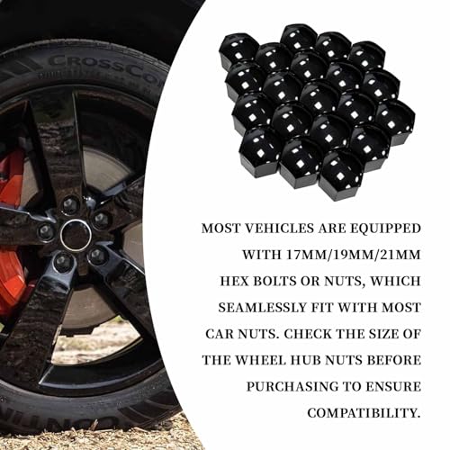 17mm Lug Nut Covers 20PCS Black Lug Nut Caps, Hexagonal Wheel Bolt Caps with Removal Tool, Dustproof & Rustproof Tire Hub Screw Protector, Universal Car Exterior Accessories for Most Cars - size: 17MM