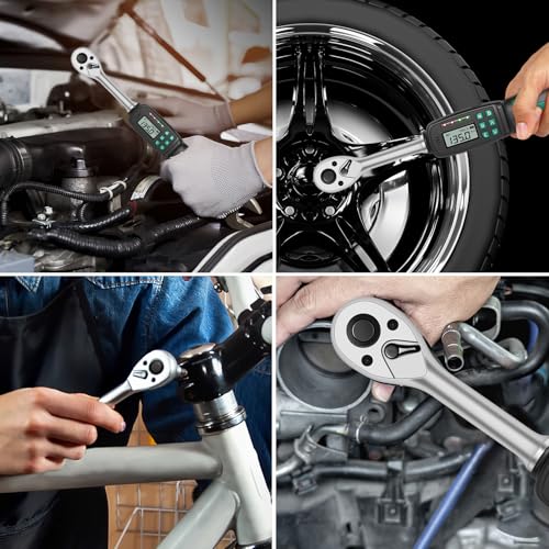 1/2" Digital Torque Wrench 2.9-99.6 ft-lb/4-135 Nm, ±2% Accuracy, LED & Buzzer Alerts, 4 Units, Industrial CR-V Steel, Calibration Report & Protective Case for Car, Motorcycle, Bike Repair - size: 1/2", 2.9-99.6 ft-lb (4-135 Nm)