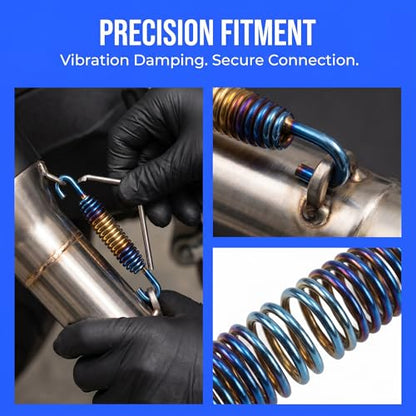 2PCS Motorcycle Exhaust Muffler Spring, Stainless Steel Modified Exhaust Spring Hooks, 40mm-60mm Extended Noise Reduction Swivel Springs, Universal for Motorcycles, Scooters and ATVs (Blue)