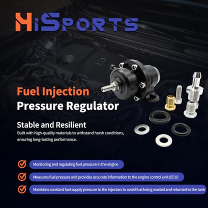 HiSport FPR-008 Fuel Pressure Regulator Kit - Black High Volume - size: HSFPRB18C
