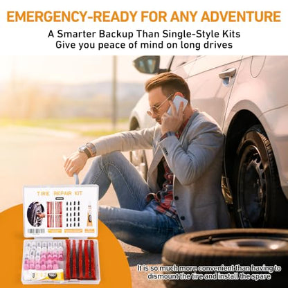 2-in-1 Tire Repair Kit with Screw in Tire Plugs & Tire Repair String - size: 2-IN-1 PLUGS & SEALANT