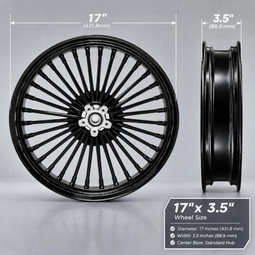 TOFR 17x3.5 Fat Spoke Front Wheel Black For Harley Softail Choppers 00-22 - color: Gloss Black, size: Front:17x3.5