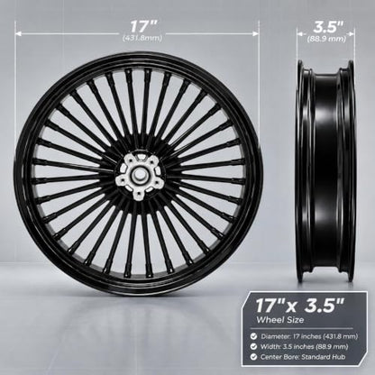 TOFR 17x3.5 Fat Spoke Front Wheel Black For Harley Softail Choppers 00-22 - color: Gloss Black, size: Front:17x3.5