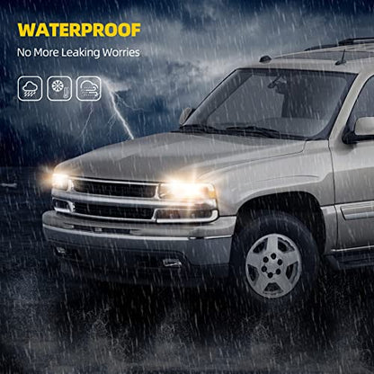 DWVO LED DRL Headlight Assembly Compatible with 1999-2002 Chevy Silverado - color: Black Amber