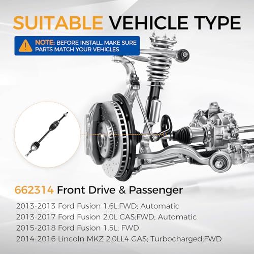PAROD 662314 CV Axle Assembly Fit for [FWD Only] 2013-2018 Ford Fusion, 2014-2016 Lincoln MKZ Front Right Passenger Side - size: Front Passenger Side
