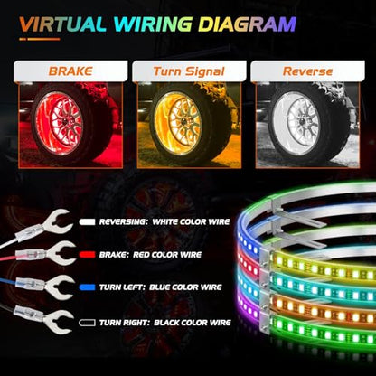 Nilight 4PCS 17.5inch LED Wheel Ring Light RGB with APP & Remote Control - color: RGB-Single Row, size: 17.5inch