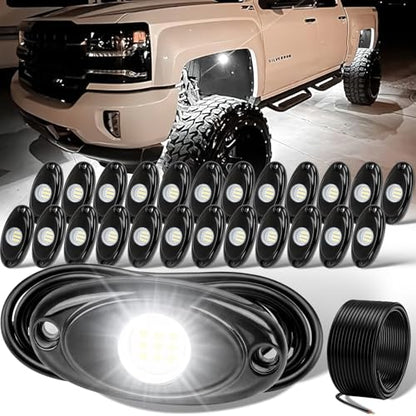 YONEDA White Rock Lights for Trucks, 24 Pods, 9 LEDs/Pod, IP68 Waterproof - color: White, size: 24 Pods(9 LEDs/Pod)