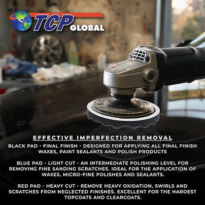 TCP Global Professional 3 Pad Buffing and Polishing Kit with 8" Waffle Foam