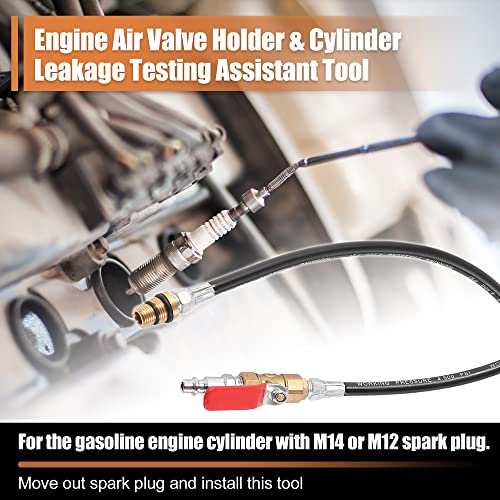 X AUTOHAUX Engine Air Valve Holder Pressure Pipe w/Ball Valve for LS Engine Valve Spring Compressor Air Holder Stem Seal Removal M14 M12 Thread to 1/4 NPT Cylinder Leakage Test Assistant Set