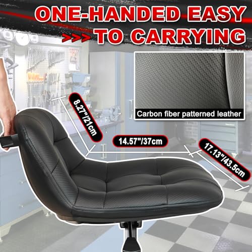 Rolling Stool with Wheels, Adjustable Height Pneumatic Garage Work Mechanic Stool Seat with Backrest, 400 LBS Capacity 360° Swivel Mechanic Crepper Chair with Tool Tray Storage, Black - color: Carbon Fiber Black