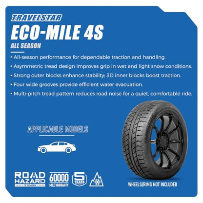 Set of 4 Travelstar ECO-MILE 4S Touring 205/65R15 94H All Weather Tires - size: 205/65R15