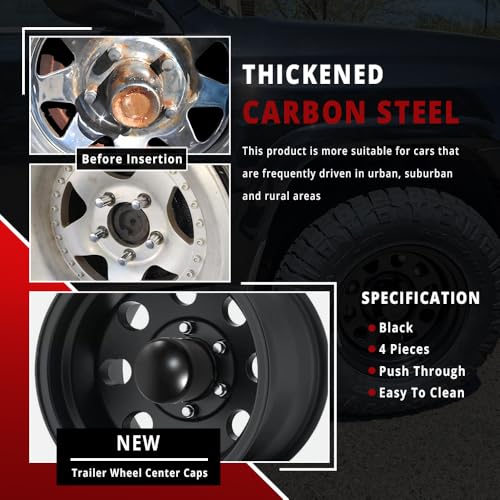 RTrhinotuning 4 PCS 4.25 in Wheel Center Caps for 4.25 in / 108 mm Trailer Truck Rim Center Holes, Matt Black Push Through Hub Caps 4.29 in High - color: Black, size: 4.25" Center Hole, 4.29" Height