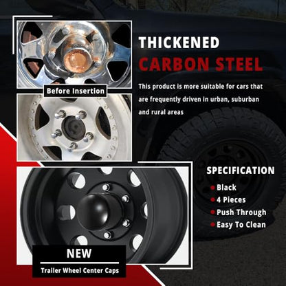 RTrhinotuning 4 PCS 4.25 in Wheel Center Caps for 4.25 in / 108 mm Trailer Truck Rim Center Holes, Matt Black Push Through Hub Caps 4.29 in High - color: Black, size: 4.25" Center Hole, 4.29" Height