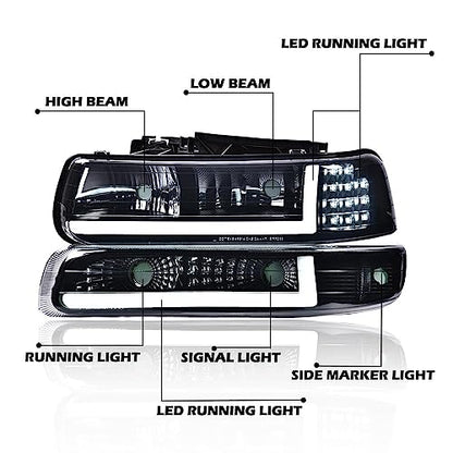 G-PLUS LED Headlights Fit 1999-2002 Chevy Silverado 1500 2500,Smoke Lens - size: Fit Chevy Silverado 1999-2002(Smoke/Black)