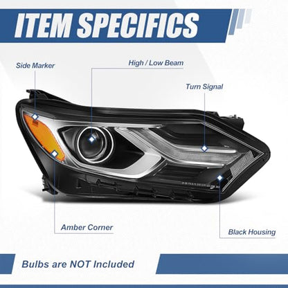 Auto Dynasty Headlights Assembly Compatible with 2018 2019 2020 2021 Chevy Equinox, Passenger Right Side Halogen Headlamp Replacement, GM2503469, SAE/DOT Approved, Black Housing Amber Corner - color: Right Black / Amber