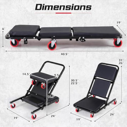 Goplus 41" Foldable Mechanic Creeper, 4-in-1, 450 LBS Capacity - color: Black, size: 41"