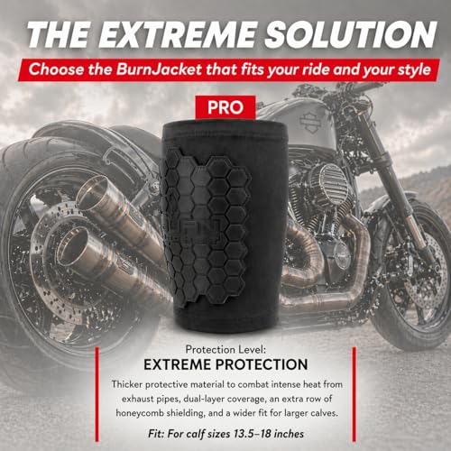 BurnJacket Pro Motorcycle Exhaust Pipe Burn Protective Sleeve Leg Guard Longer Dual Layer Protection, Fits 13.5-18 Inch Calf - Heat Shield for Legs, Calf Guard - Premium Motorcycle Accessories - style: Pro Protection - 13.5 - 18 Inch Wide Fit