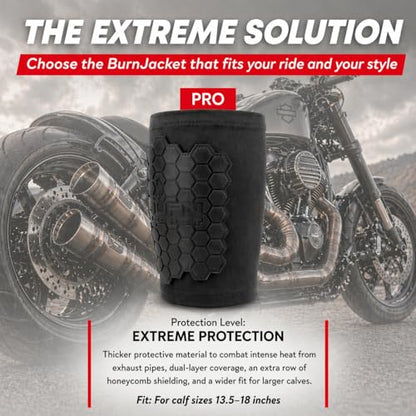 BurnJacket Pro Motorcycle Exhaust Pipe Burn Protective Sleeve Leg Guard Longer Dual Layer Protection, Fits 13.5-18 Inch Calf - Heat Shield for Legs, Calf Guard - Premium Motorcycle Accessories - style: Pro Protection - 13.5 - 18 Inch Wide Fit