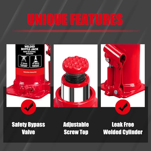 Jack Boss Bottle Jack 12 Ton (24,000 LBs) Hydraulic Car Jack, Fit for Auto Truck Repair and House Lift, Red - size: 12 TON