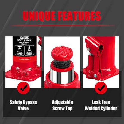 Jack Boss Bottle Jack 12 Ton (24,000 LBs) Hydraulic Car Jack, Fit for Auto Truck Repair and House Lift, Red - size: 12 TON