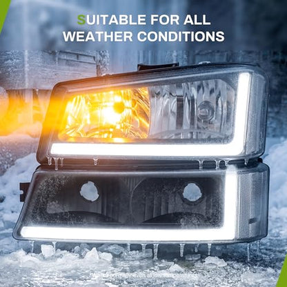 AUTOSAVER88 LED DRL Headlights Compatible with 03-06 Chevy Silverado Black - color: LED - Black/Clear/Clear