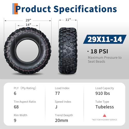 29x11x14 ATV UTV Tires, 29 11 14 All-Terrain Tires,A102, 29x11-14 UTV ATV Tire for Off-Road, Mud, Dirt, Sand, Street Trail, 6PR Tubeless,2 Pack - size: 29X11-14, style: Pattern D