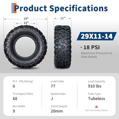 29x11x14 ATV UTV Tires, 29 11 14 All-Terrain Tires,A102, 29x11-14 UTV ATV Tire for Off-Road, Mud, Dirt, Sand, Street Trail, 6PR Tubeless,2 Pack - size: 29X11-14, style: Pattern D
