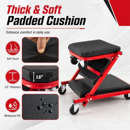 Goplus 36" 3-in-1 Folding Mechanic Creeper, Lay Down or Sit - color: Red+Black, size: 36"