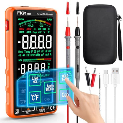 FKM Rechargeable Digital Multimeter Tester,Voltmeter w/ 5″ Touch Screen - color: Tangerine-188F