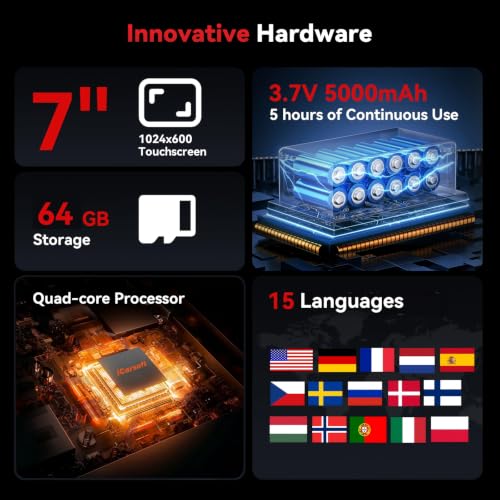 iCarsoft Bidirectional Scan Tool CR Max OBD2 Diagnostic Scanner for Most Vehicles Full System 50 Resets All Active Tests ECU Coding Battery Registration Lifetime Free Updates CAN FD Supported - size: 7'' Large