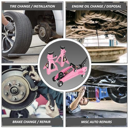 DNA Motoring 2 Ton Car Jack and Stands Kit Pink - color: Pink