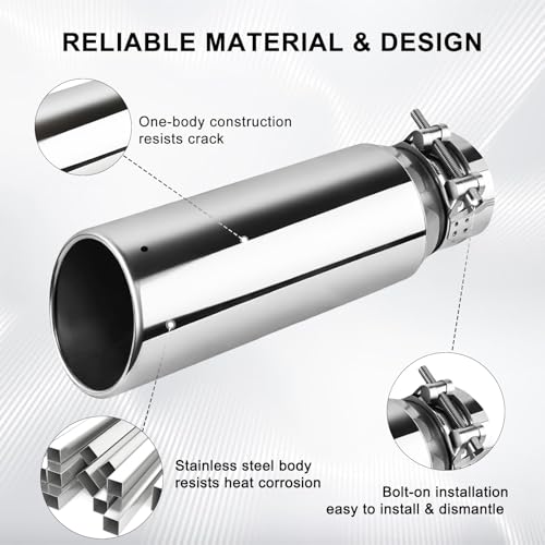 Mupera Universal 3 Inch Inlet Exhaust Tip, 4" Outlet, 12" Long - size: 3" Inlet 4" Outlet 12" Length Silver