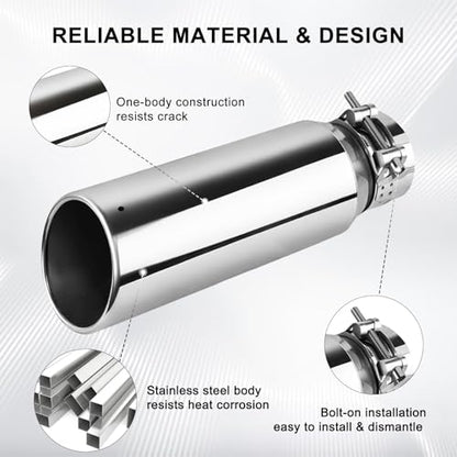 Mupera Universal 3 Inch Inlet Exhaust Tip, 4" Outlet, 12" Long - size: 3" Inlet 4" Outlet 12" Length Silver