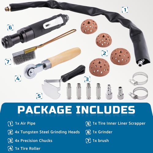 Low Speed Air Tire Buffer, Tire Buffer Full Kit Repair Polish Patch Tools with Tungsten Steel 42 mm 55mm Grinder Heads, Inner Liner Wheel Tire Polish Tire Buffing Scrapper Roller with Brush - size: Upgraded