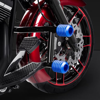 Advanblack Protek Two Step Highway Peg Crash Bar with CNC Slider Fit for 2014-2025 Harley Touring Road Glide Street Glide Electra Glide – Engine Guard Performance Upgrade (Blue CNC) - color: Blue CNC