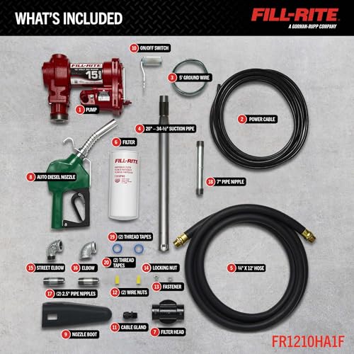 Fill-Rite FR1210HA1F 12V 15 GPM (57 LPM) Fuel Transfer Pump with Discharge Hose, Automatic Nozzle, Filter Kit, Suction Pipe - style: Filter Package