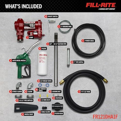 Fill-Rite FR1210HA1F 12V 15 GPM (57 LPM) Fuel Transfer Pump with Discharge Hose, Automatic Nozzle, Filter Kit, Suction Pipe - style: Filter Package
