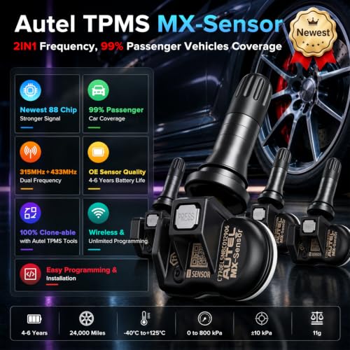 Autel TPMS Sensors Set of 4, MX-Sensor 315+433Mhz 2in1 Rubber Valve
