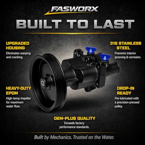 FASWORX Raw Sea Water Pump with Pulley Installed for MerCruiser 4.3L, 5.0L, 5.7L, 6.2L MPI V6 V8 Engines 350 MAG Bravo - Replaces 8M0137216, 46-8M0118067, 46-862914T10, 46-862914T3, 46-8M0122655