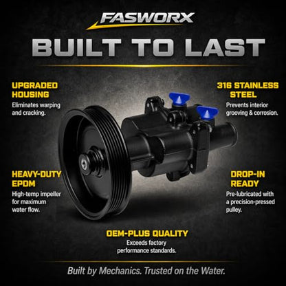 FASWORX Raw Sea Water Pump with Pulley Installed for MerCruiser 4.3L, 5.0L, 5.7L, 6.2L MPI V6 V8 Engines 350 MAG Bravo - Replaces 8M0137216, 46-8M0118067, 46-862914T10, 46-862914T3, 46-8M0122655