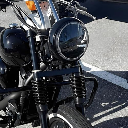 Motorcycle 7" Headlight Housing 7 Inch Head Lamp Bucket Fit for Harley Dyna Softail FX Custom Sportster XL (Black) - color: Black
