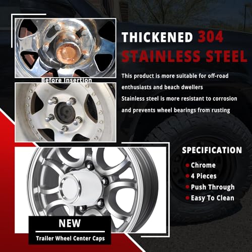 Rtrhinotuning Stainless Steel Push Through Center Caps 3.19" for Trailer Truck Rv Wheel Rims Chrome Trailer Hub Cap 3.6" Hight 4 PCS Wheel Center Caps - color: Chrome, size: 3.19" Center Hole, 3.6" Height