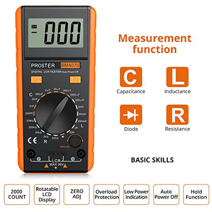 Proster LCR Meter Multimeter Capacitance Inductance Resistance Tester - color: Yellow