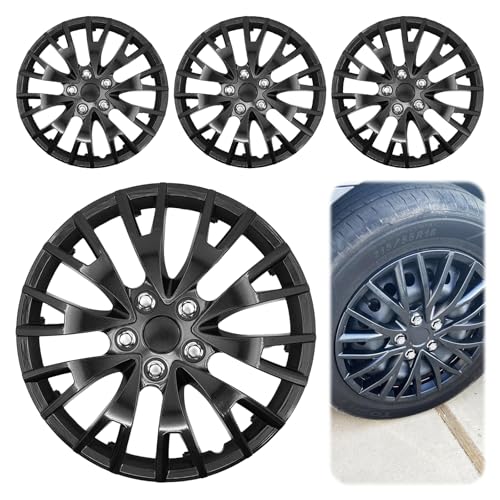 16 Inch Black Hubcaps Wheel Covers – Set of 4 Premium ABS Snap-On OEM Style Replacement for Cars, Trucks, SUVs & Vans – Durable, Secure Fit Rim Covers for 16” Steel Wheels - color: Black 20-Spoke