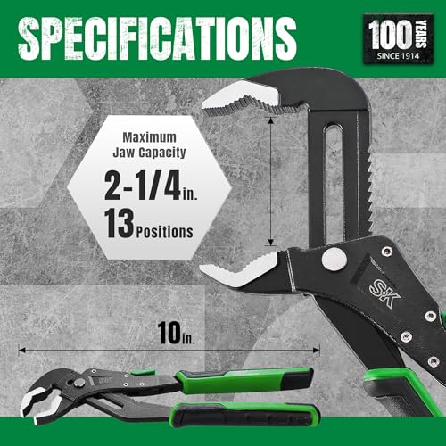 SK 10'' Quick Adjust Water Pump Pliers, SureGrip V-Jaw Groove Joint Pliers - size: 10" Quick Adjust Groove Joint Pliers