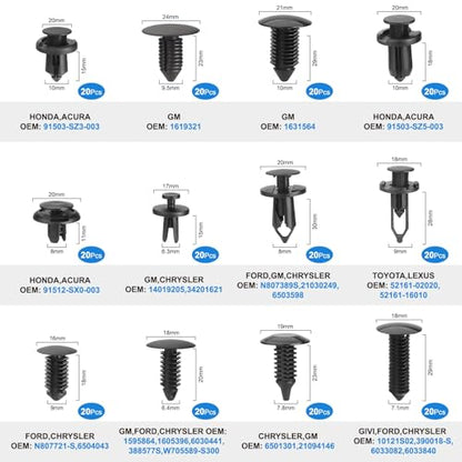 QIIYCCE 260PCS Bumper Clips car Plastic Rivet Fasteners